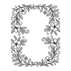 Floral Border Frame Design Decorative Flower and Leaf Outline Ornament