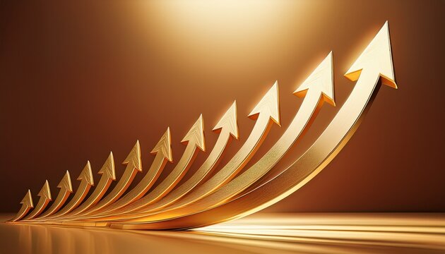 clean abstract 3d render of ascending golden arrows symbolizing growth and success with bright and optimistic atmosphere - Powered by Adobe