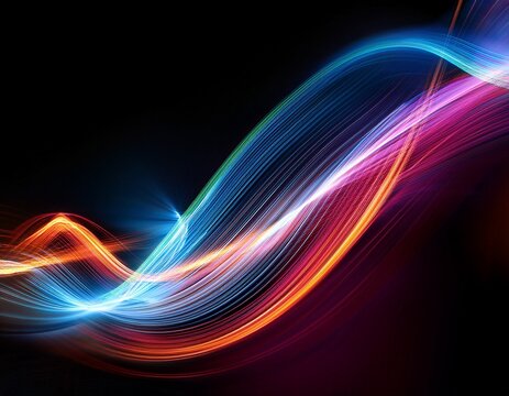 colorful light streak with glowing effect on black background creating dynamic and vibrant abstract flow with smooth curves and bright highlights
