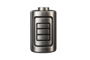 Metallic battery icon showing full charge power level
