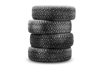 Winter tires stacked for sale, ideal for winter car maintenance and tire replacement needs in a...