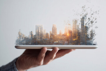 Digital Cityscape Emerging from Tablet