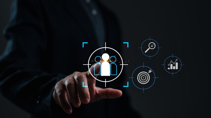 Digital Interface with Hand Targeting Business Goals and Data Analysis