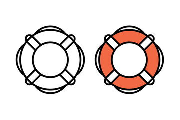 Illustration of a life preserver ring, one outline and one colored orange