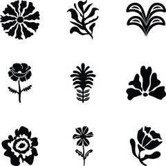 Collection of Botanical Glyph Style Icons 

