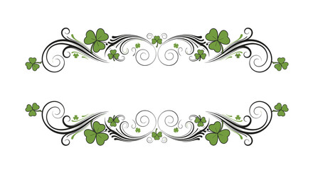 Decorative clover borders with ornate swirls and curls for a festive design.