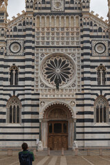 Monza, Italy - May, 22, 2024: Cathedral (Duomo, Basilica di San Giovanni Battista), architecture details, in Monza, Lombardy, Northern Italy