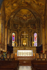 Monza, Italy - May 23, 2024: The extraordinary paintings and decorations of the nave of the Cathedral