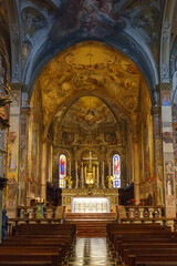 Monza, Italy - May 23, 2024: The extraordinary paintings and decorations of the nave of the Cathedral