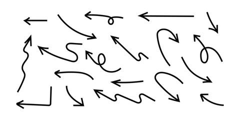 Arrow vector line icon set. Hand drawn brush arrow line curve up, down shape icon set. Dynamic arrow symbol. vector illustration.