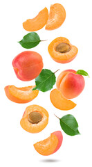 cut of apricot fruits isolated on white background. clipping path