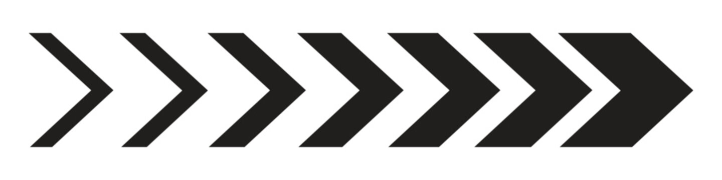 Black dynamic arrow icon set. directional arrows pointing right symbol. vector illustration.