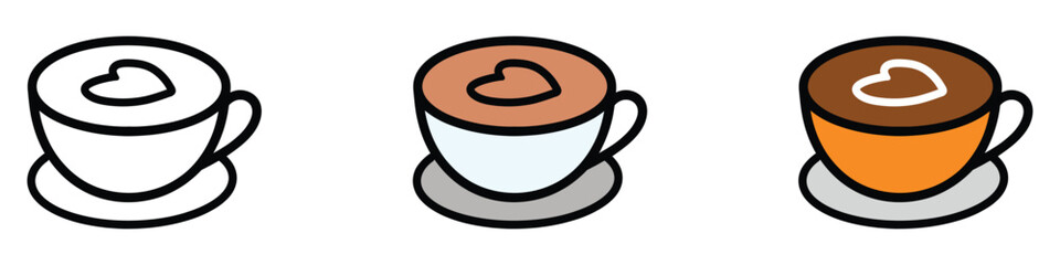 Coffee cup icon set. Hot drink love symbol. vector illustration.