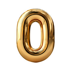3D number 0 golden balloon isolated on transparent background