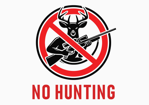 No hunting Prohibition sign with deer in guise of hunter