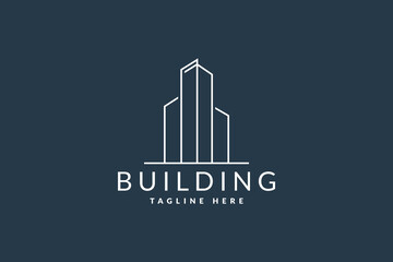 Building Construction icon logo for architecture company. Real estate icon logo design in line art style.