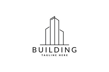 Building Construction icon logo for architecture company. Real estate icon logo design in line art style.