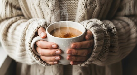 Warm drink in hands Cozy moment with a cup of coffee or tea, a perfect winter beverage for relaxation