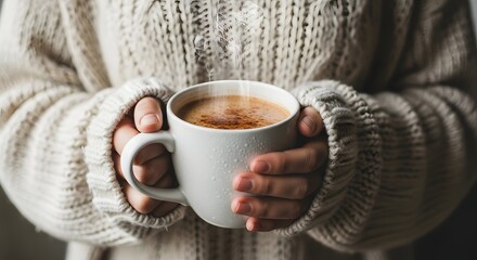 Cozy moment with a warm mug of coffee or hot chocolate, perfect for a chilly day