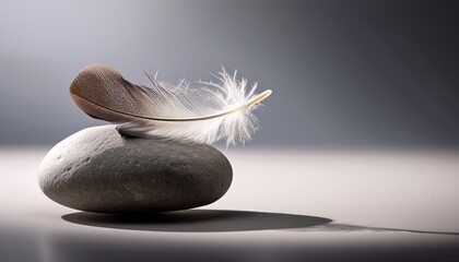 extraordinary photo realistic feather and stone symbolizing lightness and heaviness with ample space