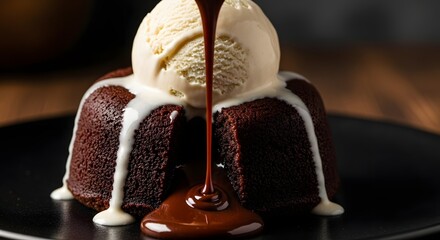 Rich Chocolate Lava Cake with Vanilla Ice Cream and Hot Fudge Sauce