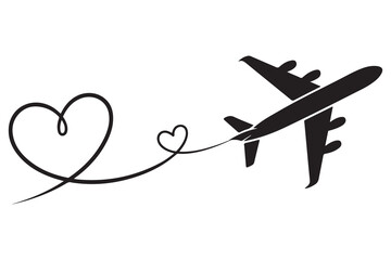 Heart and airplane silhouette travel love concept icon  © MdOmar
