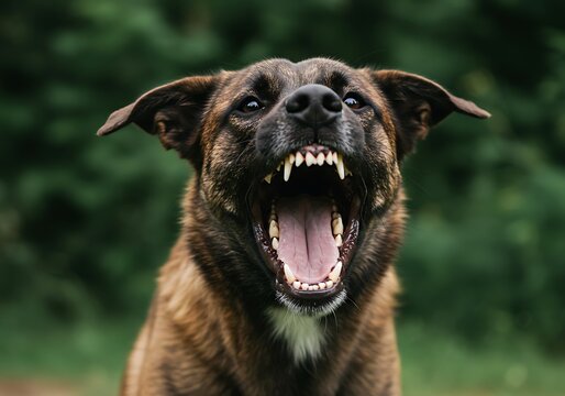 Aggressive Dog Snarling and Showing Sharp Teeth Close-up. Generative Ai