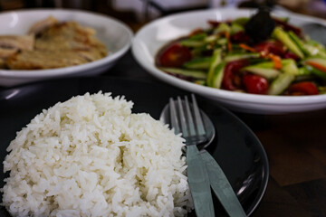Steaming Rice Glow On Cozy Dining Table