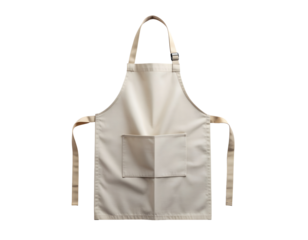 folded cotton kitchen apron in natural linen color with soft fabric texture isolated for culinary design use