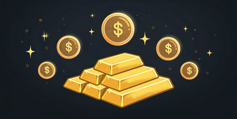 Gold bar stack coin gold bar coin bullion wealth treasure investment finance money shiny metallic yellow luxury savings economy prosperity rich