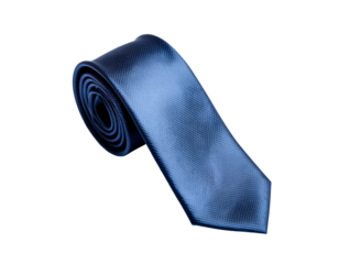 neatly folded midnight blue silk necktie on white background