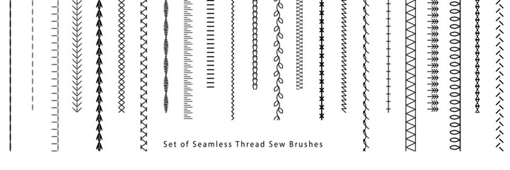 Set of seamless thread sew brushes.  Machine embroidery stitches.