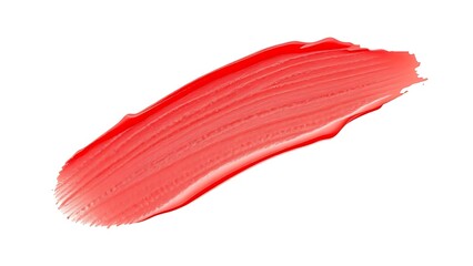 walgreens. Bright red lipstick texture smear, showcasing creamy cosmetic product detail on a clean white background. lifestyle magazines.