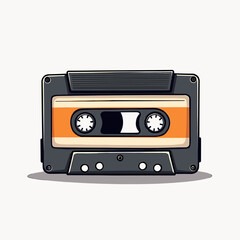 Obraz premium Retro audio cassette tape with orange label on a white background