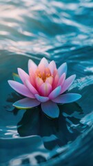 Pink lotus flower floating on the water surface in a serene and peaceful setting