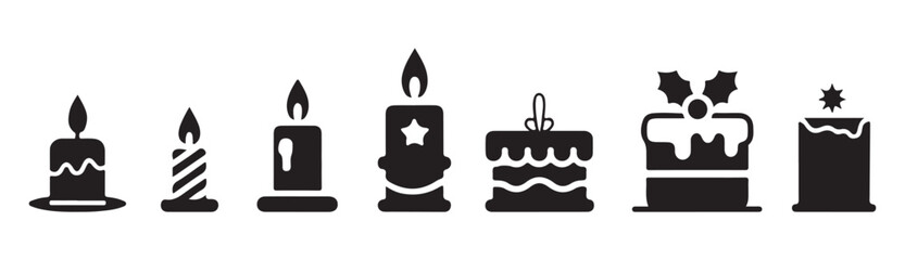Holiday Candle and Cake Icon Set - Festive Dessert and Light Vector
