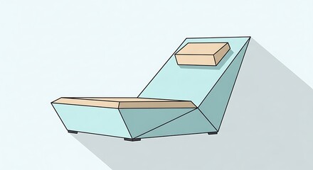Modern geometric chaise lounge chair with wooden accents flat vector illustration.