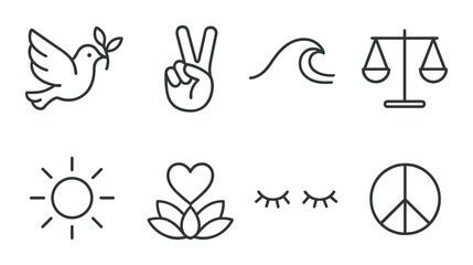 Minimalist peace and balance icons on dark background