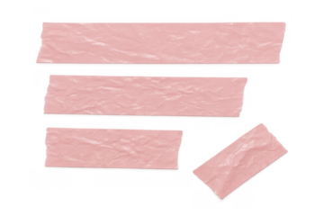 Pink adhesive tape strips with wrinkled texture, creating a decorative element set, transparent background