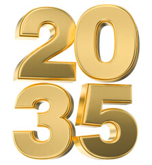 Shiny golden 3D number 2035 isolated, symbolizing luxury, future timeline, and successful corporate milestones.