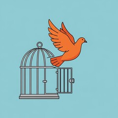 Bird Flying Out of Open Cage Symbolizing Freedom and Escape.