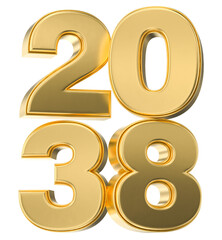 Luxurious Golden 3D Text Displaying the Year 2038, Symbolizing Future Goals, Wealth, and Upcoming Events.