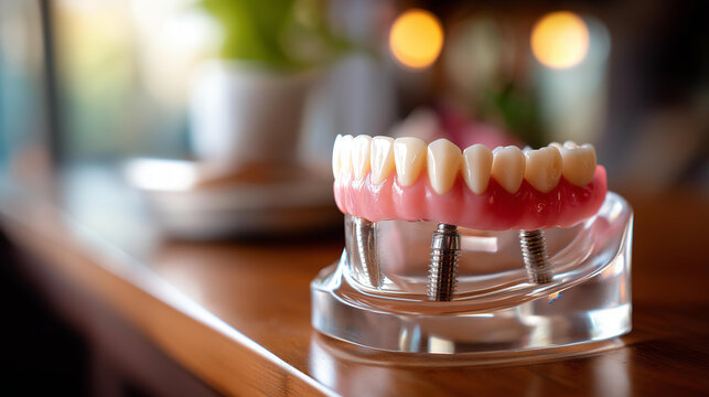 Full mouth reconstruction model with implants and crowns no faces visible complete restoration implant supported prosthesis full arch treatment dental reconstruction multiple