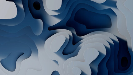 Minimal abstract 3D white and blue terrain landscape with layered topographic curves and smooth gradient lighting forming futuristic soft digital surface with elegant clean depth