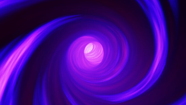 Futuristic glowing warp tunnel with blue and purple swirling light motion creating dynamic vortex effect in digital space. Abstract neon energy spiral background with depth and speed