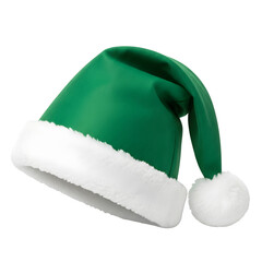 Green Christmas Elf Hat with White Fur Trim and Pom-Pom Isolated on White or Transparent Background