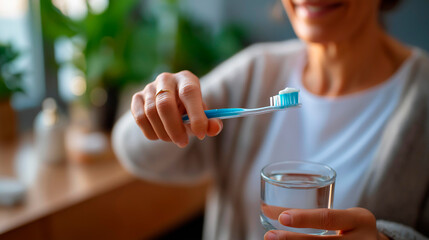 Hands holding toothbrush and floss demonstrating use face not visible oral hygiene dental care education brushing and flossing hygiene instruction proper technique daily car