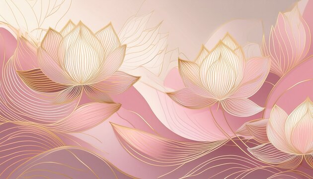 abstract lotus flower line art background in soft pastel pink and gold colors an elegant and simple design with lotus silhouettes generative ai - Powered by Adobe