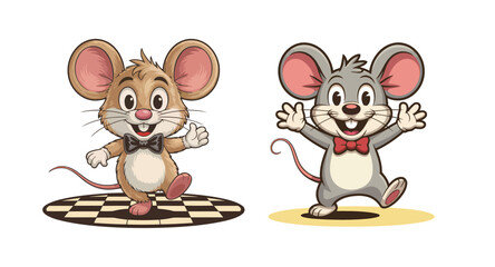 Cheerful cartoon mice friends celebrating with joyful poses and friendly waves, perfect for fun projects