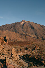 Warm sunset glow panorama over Tenerife's volcanic terrain, excellent for travel blogs, nature photography, and stock photo markets